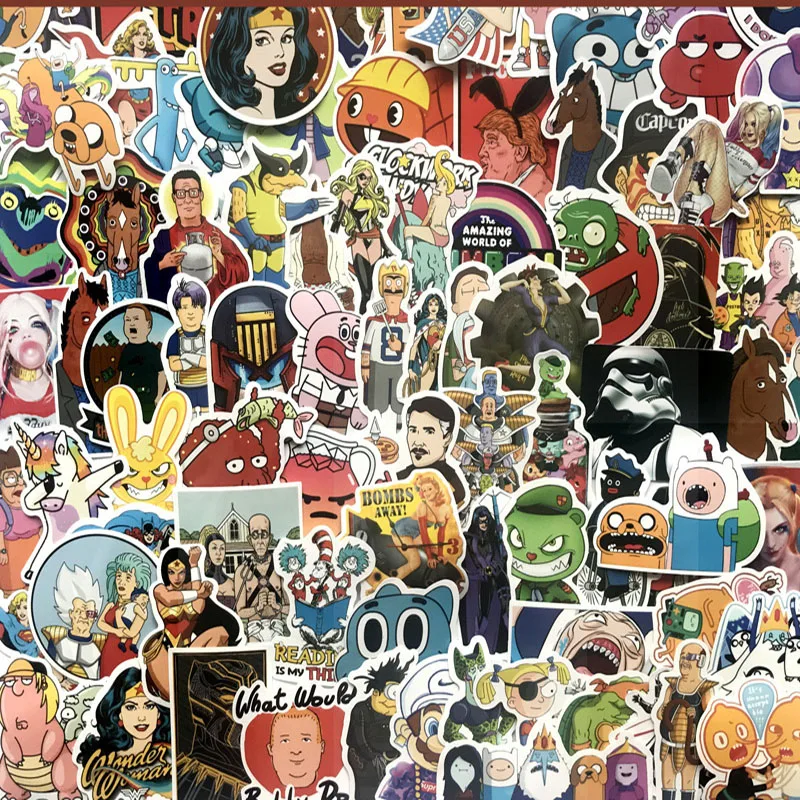 

200pcs/lot American Cartoon Anime Sticker Bomb Pack for Laptop Suicide Squad Superhero Trunk Bike Motorcycle Skateboard Sticker