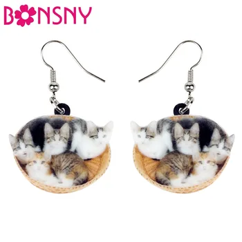 

Bonsny Acrylic Cute Litter Of Cat Kitten Earrings Dangle Drop Novelty Animal Jewelry For Women Girls Pet Lovers Accessory Gift