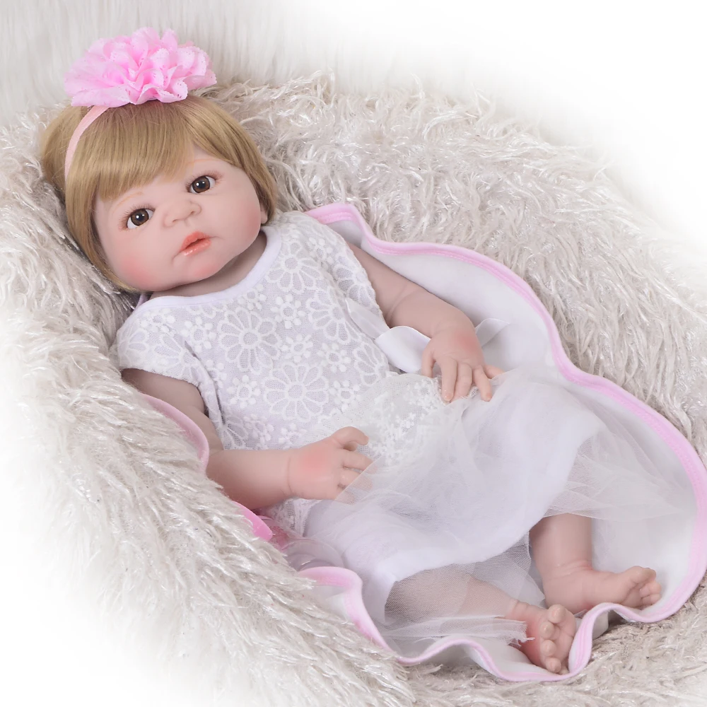

Fashion 23'"Reborn Girl Doll Full Silicone Body Gold Hair Reborn Dolls Lovely Kids Playmates Baby Toys Girl Christmas Gifts