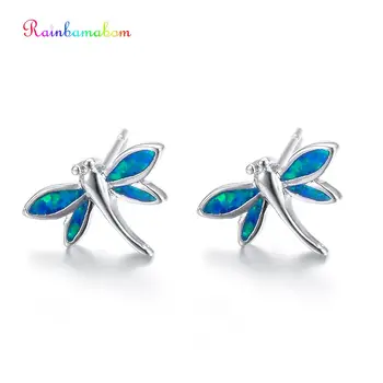 

Rainbamabom Real 925 Solid Sterling Silver Opal Gemstone White Gold Dragonfly Earrings Ear Studs Wedding Jewelry Gifts Wholesale