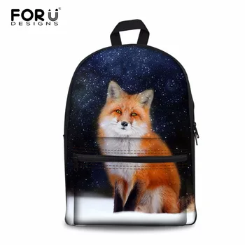 

FORUDESIGNS 2018 Galaxy Fox Backpack School Bags for Girls Schoolbags for Teenagers Denim Fox Printing School Bagpack Satchel