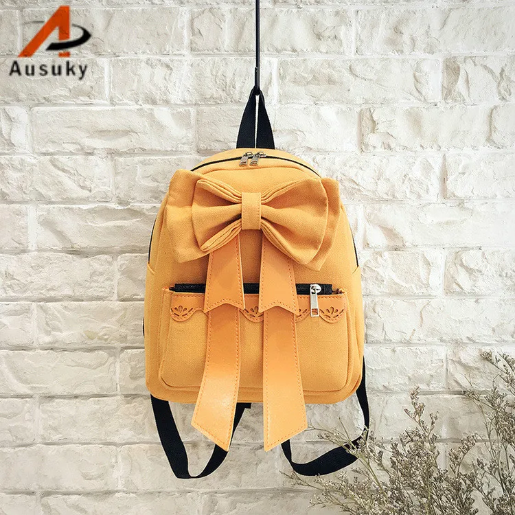 Fashion Lovely super bow tie mini backpack casual preppy leather Black Backpacks Female Girls