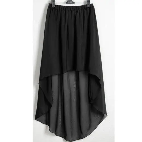 

Customize Black Chiffon Womens Lady Asym Skirts elastic Waist Maxi High Low Hem Asymmetric Skirt Red Purple Green Blue Pink