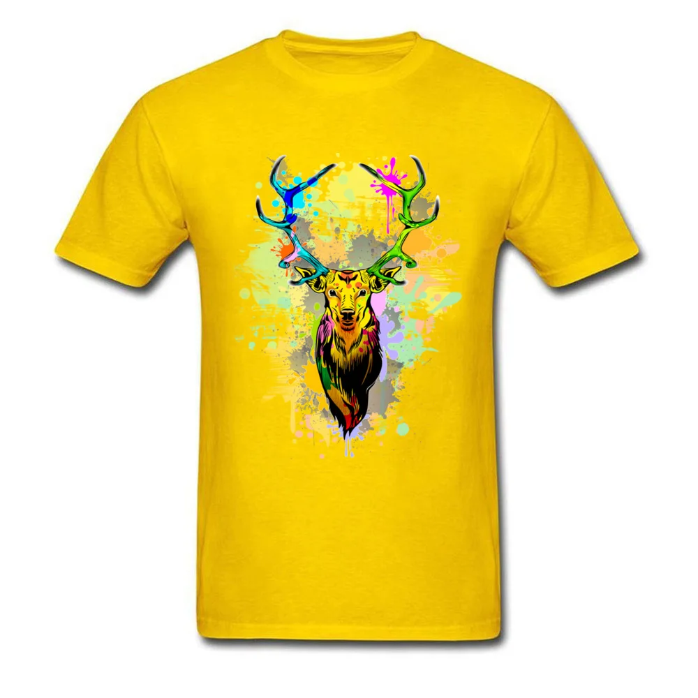 Design T-shirts Wholesale Crew Neck Deer PopArt Dripping Paint 100% Cotton Men Tops Tees Funny Short Sleeve Tee Shirt Deer PopArt Dripping Paint yellow