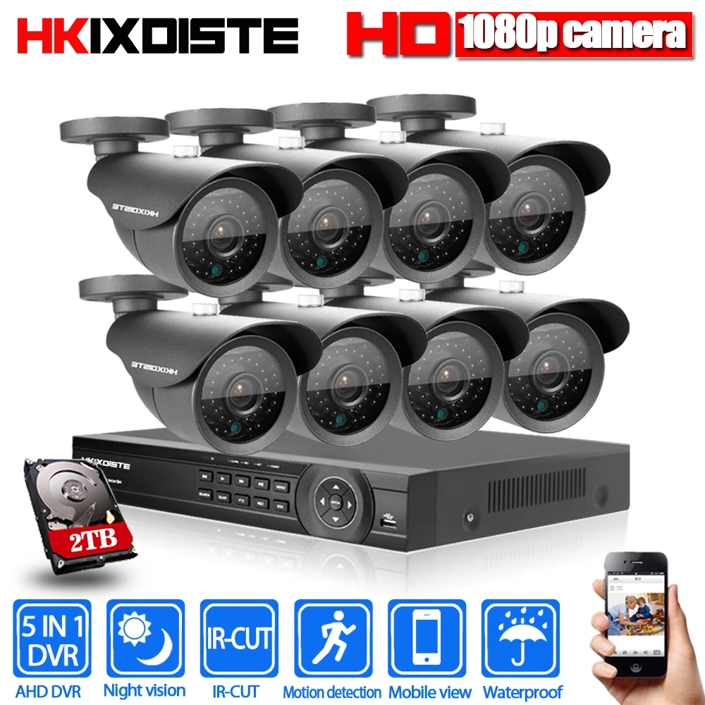 8CH 1080P HDMI DVR 1080P HD Indoor Outdoor Security Camera System 8 Channel CCTV DVR Kit 8pcs AHD Camera Set 1TB Hard Drive