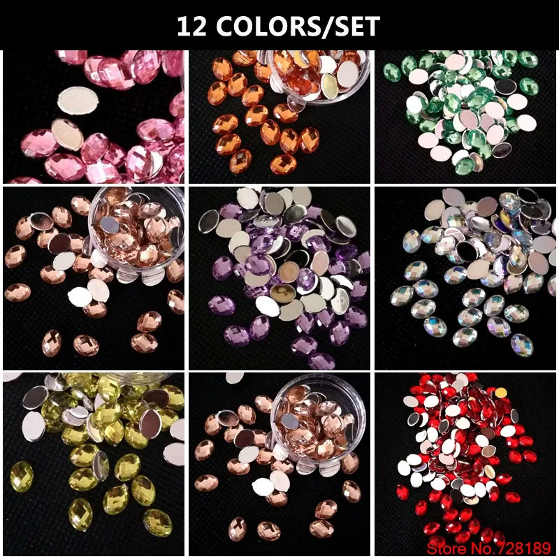11 цветов 6*8 мм овальные блестки акриловые сверла алмаз 3D дизайн ногтей DIY Стразы хрустальные украшения маникюрные инструменты