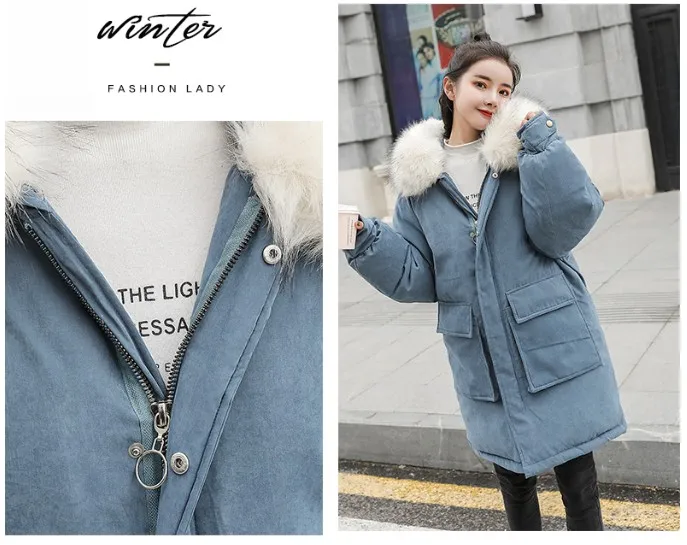 Fashion Thicken Women's Winter Long Coat With Fur Hooded Big Pockets Women Overcoat Oversize Warm Womens Parkas YT50147
