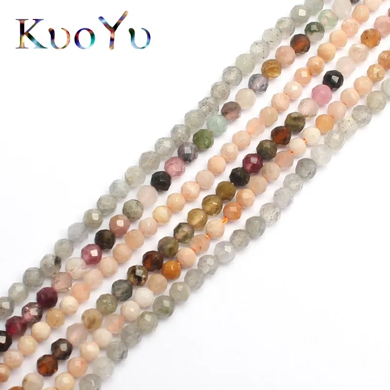 

2MM Natural Faceted Tourmaline Labradorite Sunstone Round Loose Stone Beads For Jewelry Making DIY Bracelets Necklace 180pcs/lot