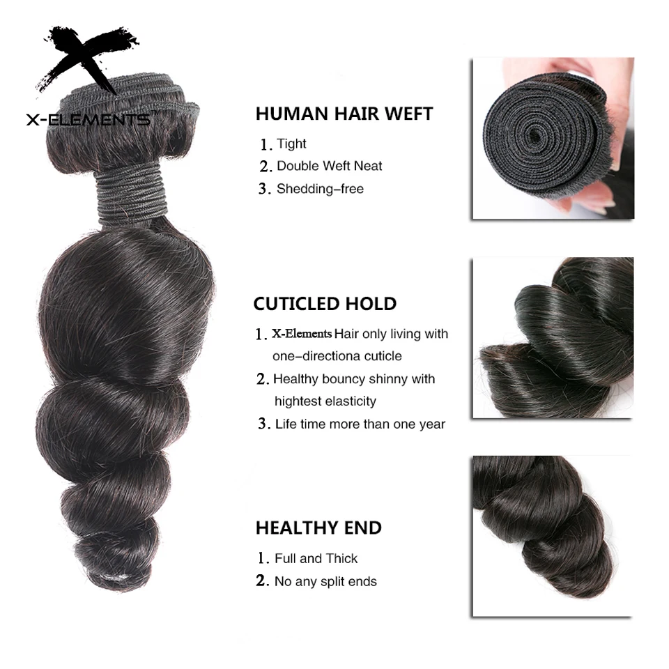 X-Elements Brazilian Loose Wave Hair 134 Bundles Deals Natural Color Human Hair Extensions 8-26 Non Remy Hair Weave Bundles (9)