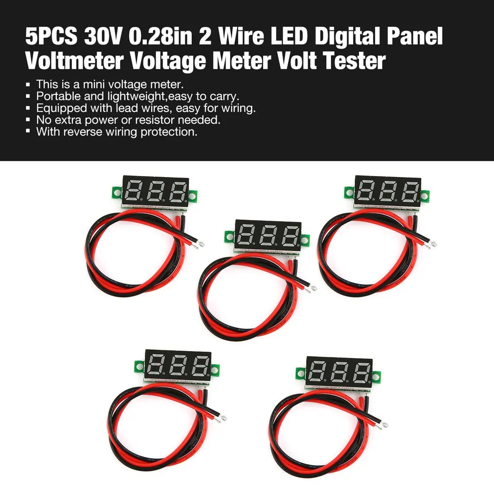 5PCS 30V 0.28in 2 Wire LED Digital Display for Panel Voltmeter Electric Voltage Meter Volt Tester Car Motorcycle | Инструменты