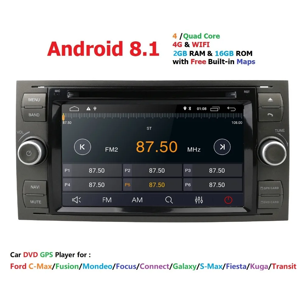 

2din Android 8.1QuadCore Car DVD Player DAB+In Dash For Ford Transit Focus Connect S-MAX Kuga Mondeo With Wifi 4G GPS Bluetooth