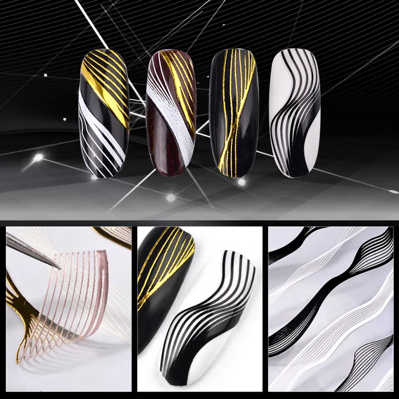 3D стикер для ногтей, металлические многоразмерные линии, узор в полоску, декоративная наклейка, s наклейки, маникюрный гель, инструмент для ногтей, 3D Фольга для ногтей