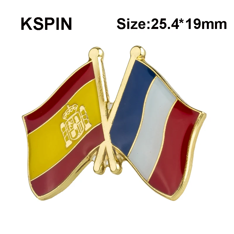 

Spain France Flag Pin badges for clothes in badges safety pin brooch XY0234