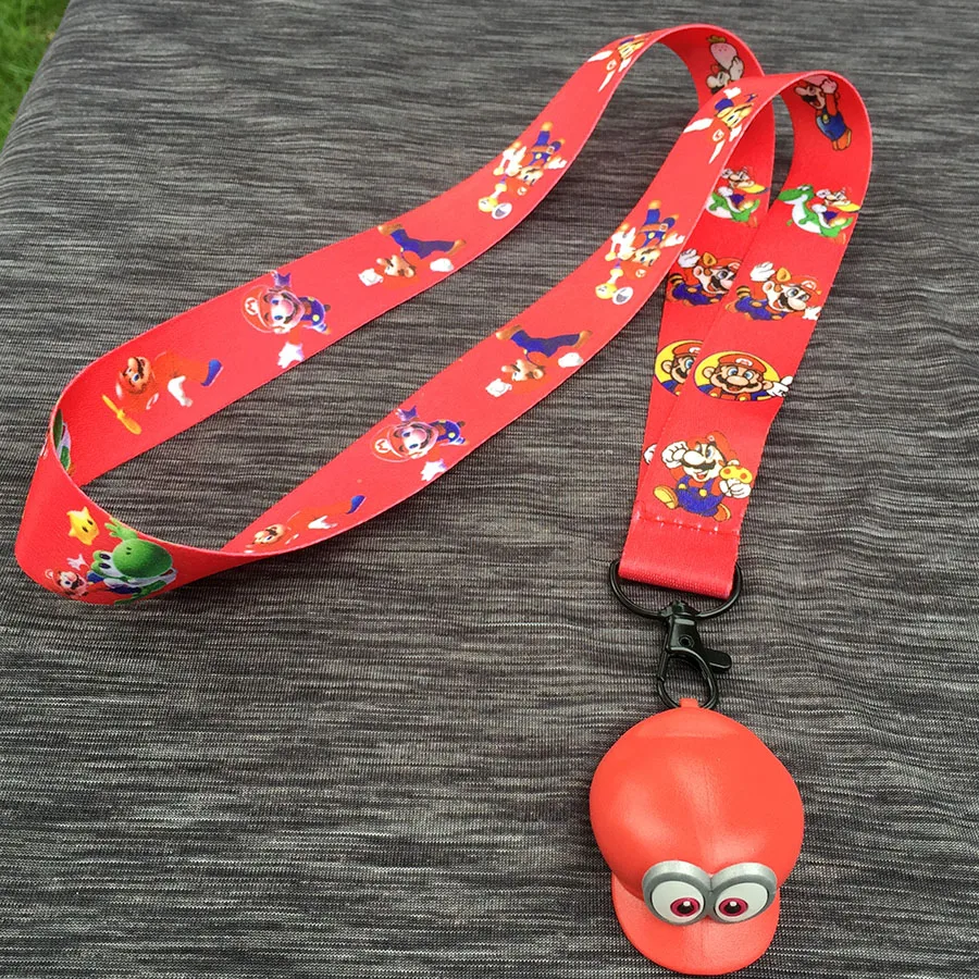 

Super Mario Bros rubber Keychain lanyard id badge holder Pendant Keyring For Children Charms gift toy