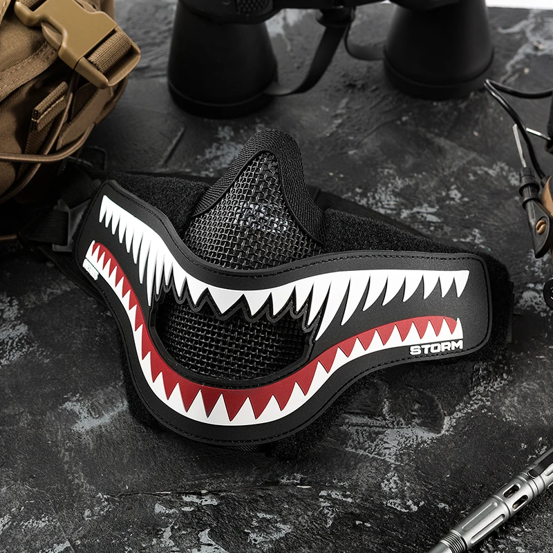 Online Máscara de malla plegable táctica OneTigris máscara XStorm Airsoft y Combo de parches para Airsoft Paintball con correa elástica ajustable
