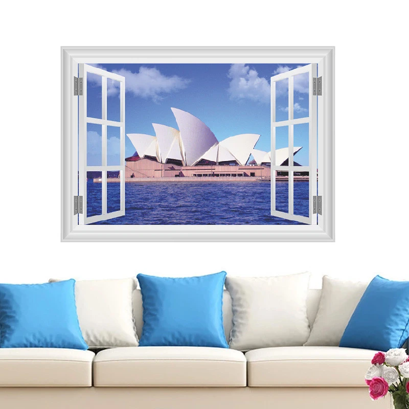 Обои для гостиной с изображением сиднейской оперы 3D наклейки на окна|wall sticker|stickers