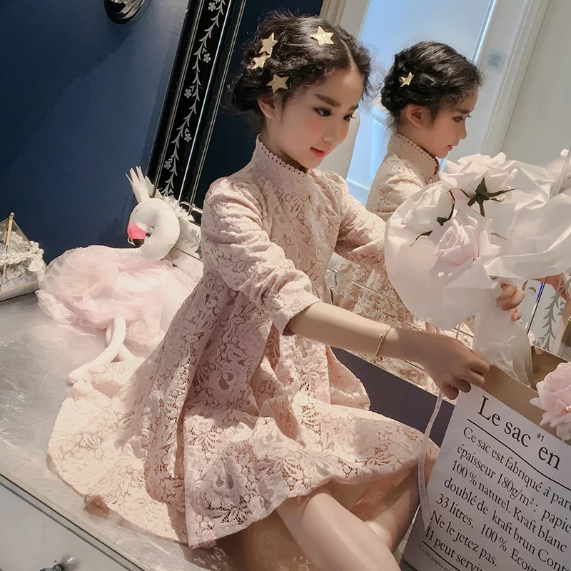 

Princess kids girls dress pink flower dress for girl dresses lace costume 110~160 cm 8 9 10 11 12 years old robe fille