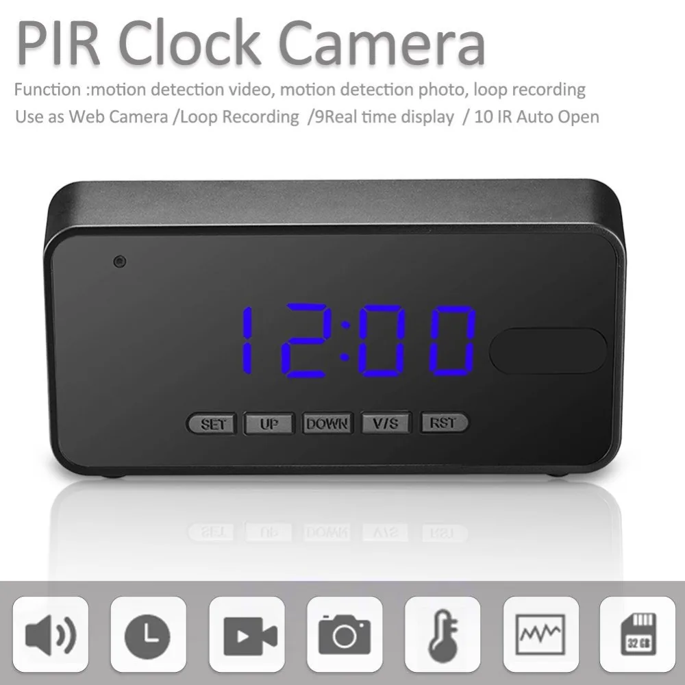 

New Alarm Setting Table Clock Camera Full HD 1080P IR Night Vision Mini Camera Accurate Motion Detection PIR DVR Security Cam