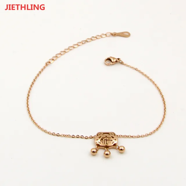 delicate chinese letter peace lock rose gold color chain foot chinese letter for peace