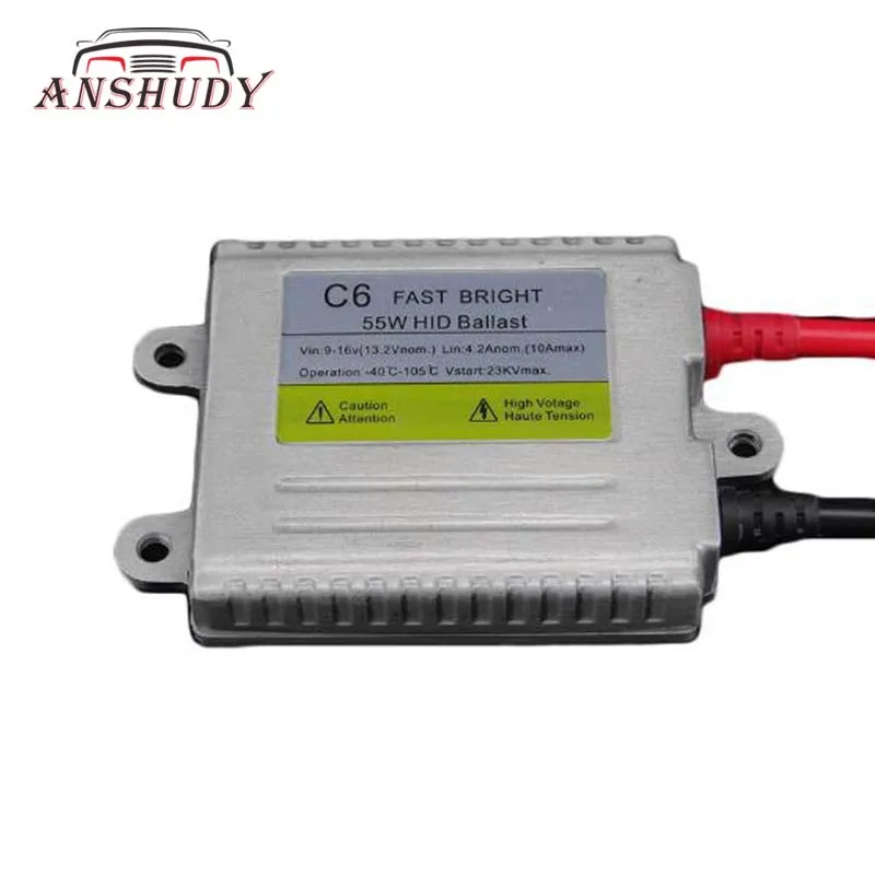 

ANSHUDY C6 55W Canbus HID Xenon Slim Ballast Block Ignition Fast Bright Replacement for HID Kit Headlight Bulbs H7 H4 H11 AC 12V