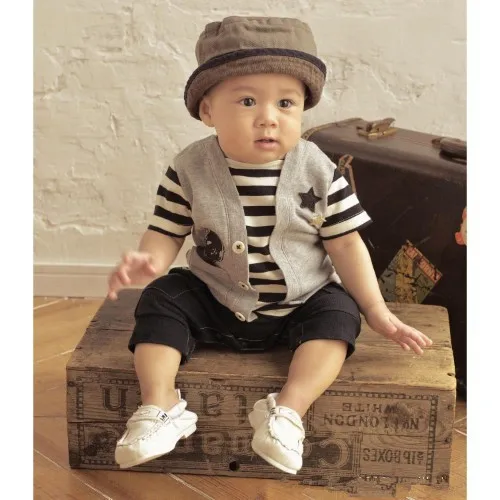 2015 new Baby One Piece Romper Kids Climb Clothes Boys Stripe Short Sleeve Jumpsuit Rompers Infant