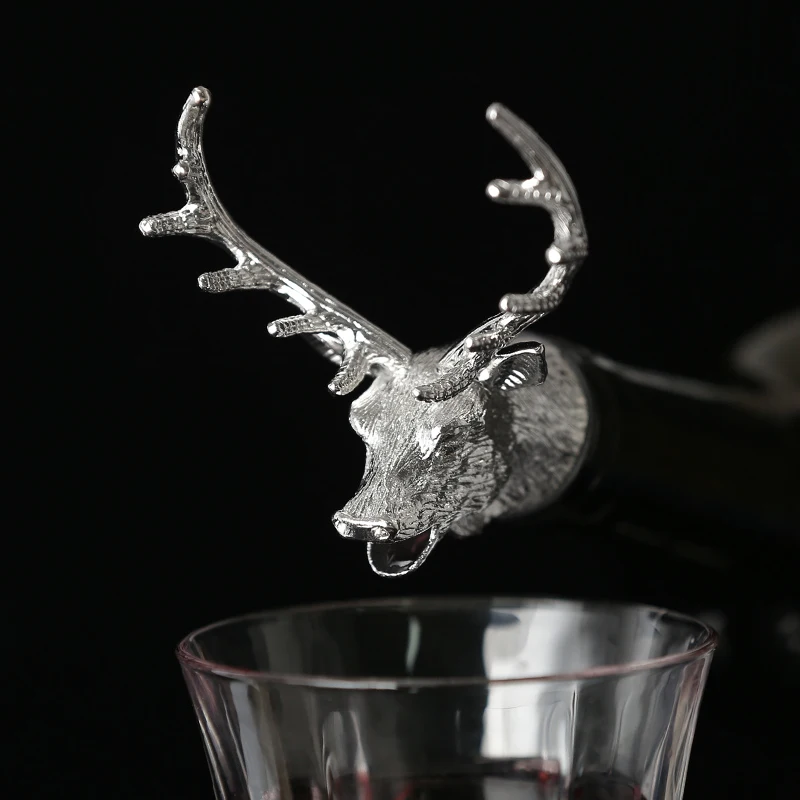 Wine Bottle Stopper Deer Stag Head Wine Pourer Server Zinc Alloy Wine Bottle Cork Wine Aerators Barware Party Accessories (2)