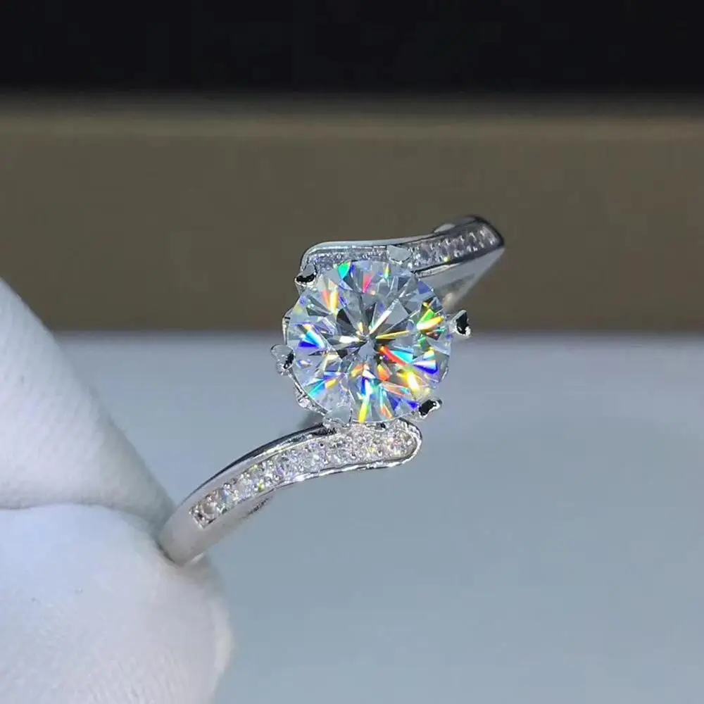 

S925 Sterling Silver Platinum Plated Wedding Rings for Women 1ct Carat Moissanite VVS1 CLARITY D Color