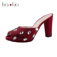 CHS708 Custom Made Wine Red Burgundy High Heel Women Slippers Bridal Wedding Shoes Big Size Women Shoes Prom Shoes DHL
