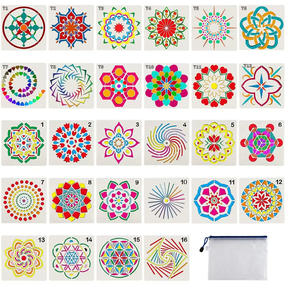 

28pcs Mandala Stencils Dot Painting Template Stencils DIY Art Craft Embossing Patterns Kids Scrapbooking Album Paper Card Decor