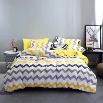 

Polyester Home Environmental Protection Active Four-Piece Suit Bedding Quilt Pillowcase Geometric Lattice Plain Color