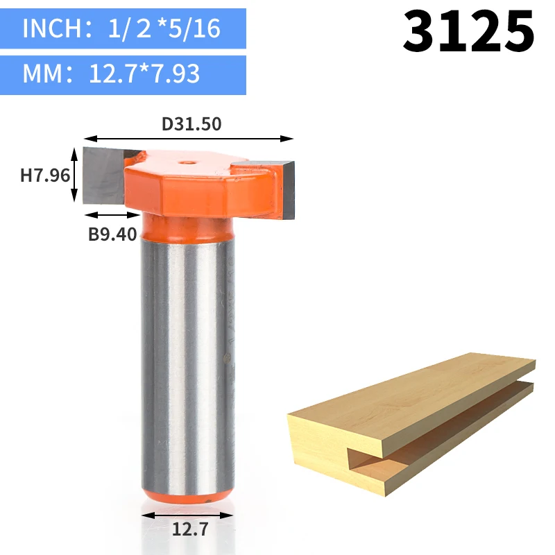 HUHAO 1pcs 1/2" Shank T type slotting cutter woodworking tool 2 Flute router bits for wood Rabbeting Bit endmill milling cutter - Длина режущей кромки: 3125