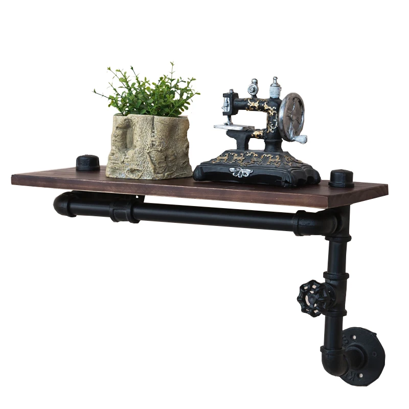 

Rectangle Wood and Metal Floating Wall Shelf