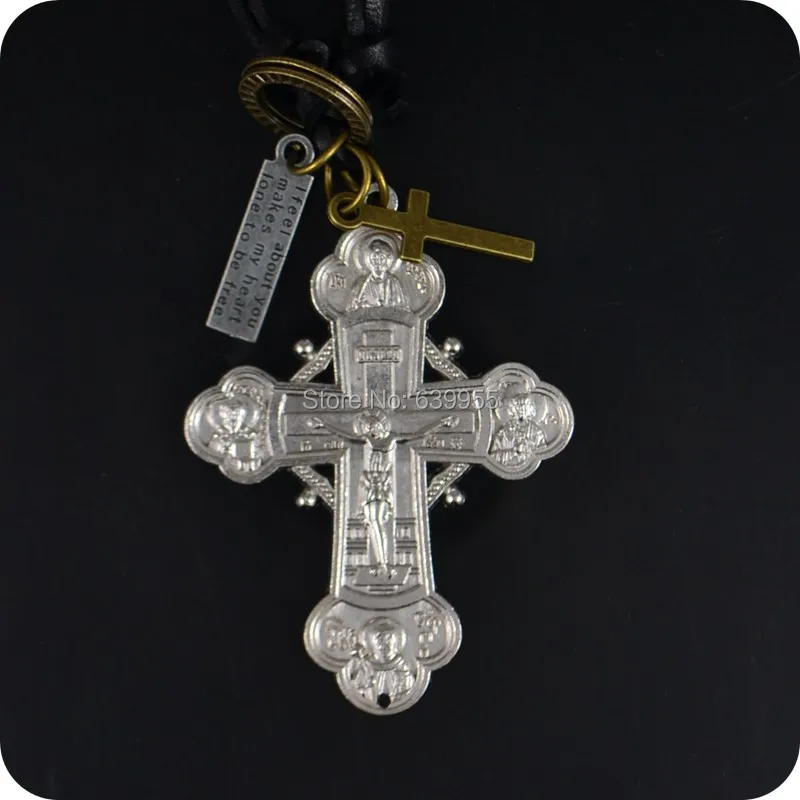 Orthodox Cross Pendant Leather Necklace Fashion Religious jewelryin