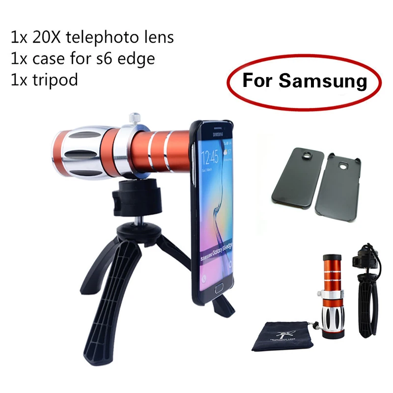 

High-end 3in1 20x Optical Zoom Telephoto Telescope Lens Kit+Tripod Phone Cases Mobile Phone Camera Lenses For Samsung iPhone