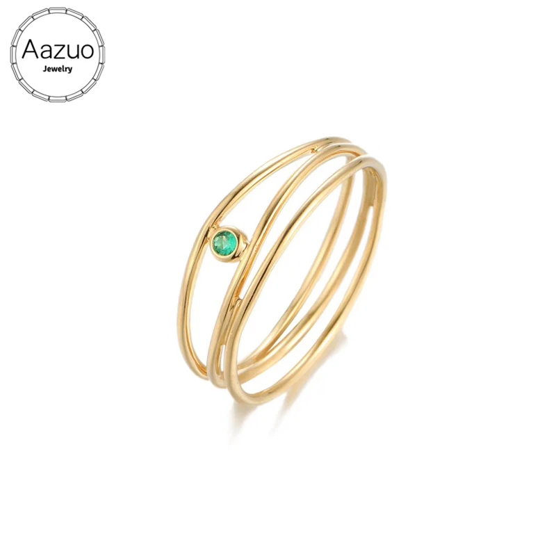 

Aazuo Natrual Round Emerald 100% 18K Yellow Gold(Au750) Irregular Line Ring for Woman Charm Jewelry Fashion Love Gift For Woman