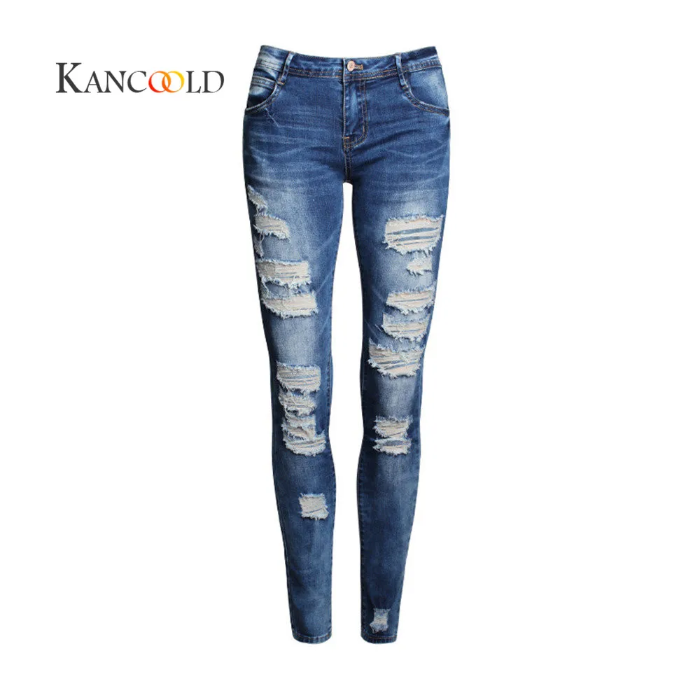 KANCOOLD frauen модные джинсы с низкой посадкой и потертостями, джинсы стрейч с мехом Frauen Zerrissene Hosen Sep27