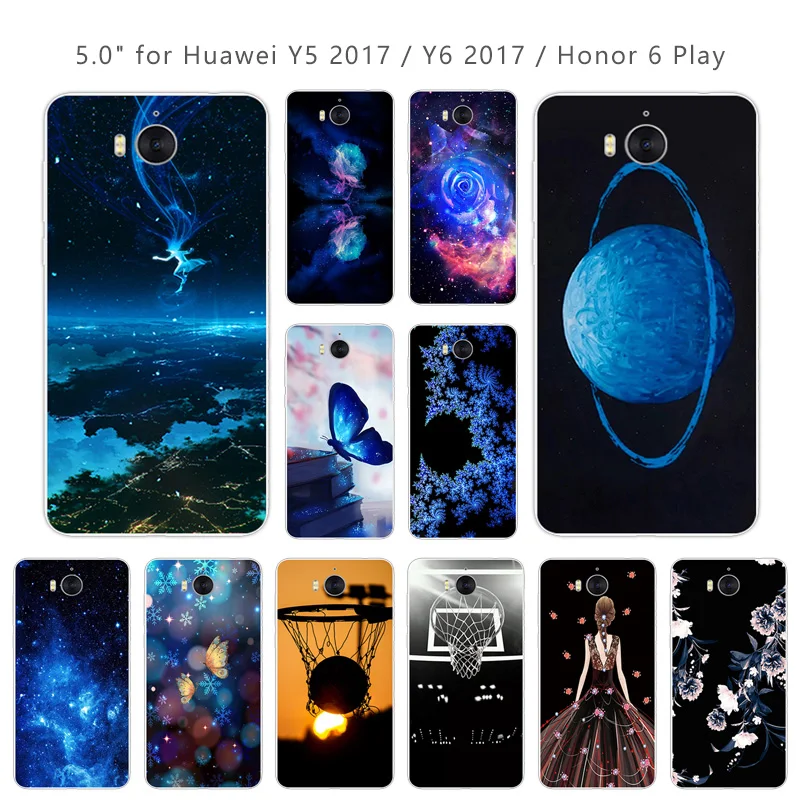 5.0&quot For Huawei Y5 2017 Transparent Silicone Phone Cases Soft TPU Y6 Honor 6 Play Fitted Shell Blue Coque |