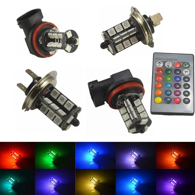 2X High Power 5050 Car LED Fog Light Bulbs Multi-color Remote Control RGB 9006