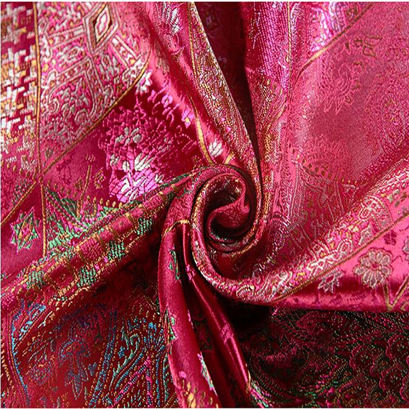 Red tower style Metallic Jacquard Brocade Fabric, 3D jacquard yarn dyed