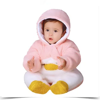 

KISBINI 2018 Winter Newborn Baby Rompers Thicken Warm Cartoon Cute Panada Rabbit Jumpsuit Flannel Hooded Infant Baby Outfit