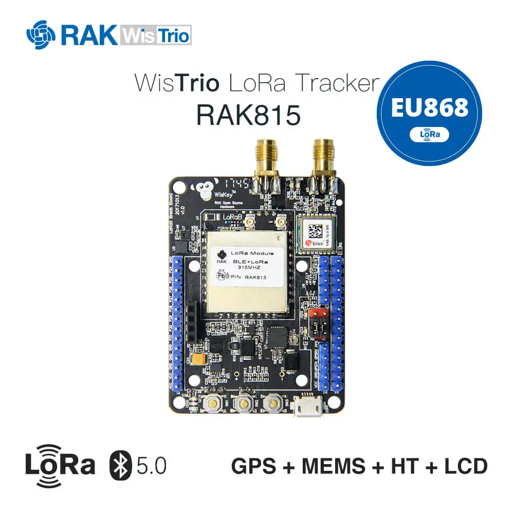 RAK815 Гибридный трекер местоположения, LoRa+ Bluetooth 5,0/Маяк+ gps+ датчики+ lcd, LoRaWAN 1.0.2, RAK813 брекборд, регион AS923 и т. Д - Цвет: EU868