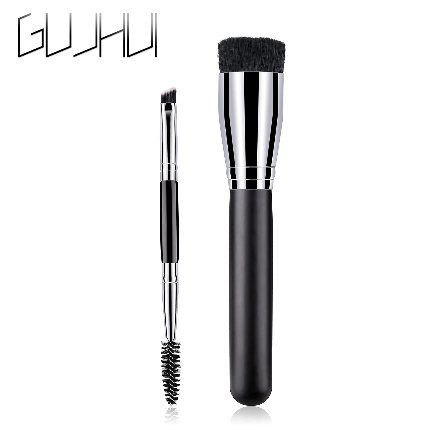 

GUJHUI 2PCS Makeup Brush Flat Foundation Cosmetic Brushes Face eyeshadow soft Makeup Brush loose Powder Blush Foundation Tool