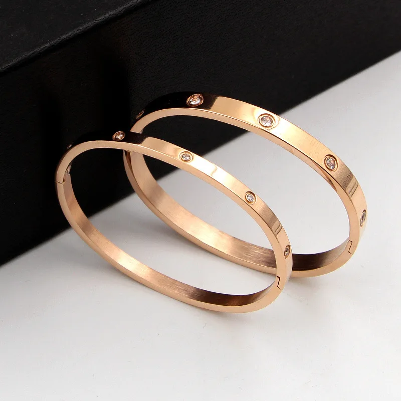 Trendy Lovers Women Bracelets Silver Rose Gold Bangles for Women Cubic Zirconia for Woman Stainless Steel Jewelry Gifts