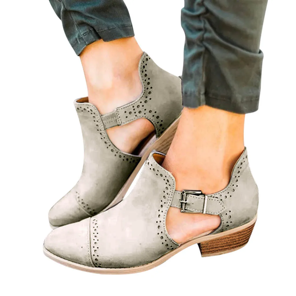 

SAGACE Fashion single shoes women's round head comfortable buckle hollow hollow heel shoes spring new listing 2019