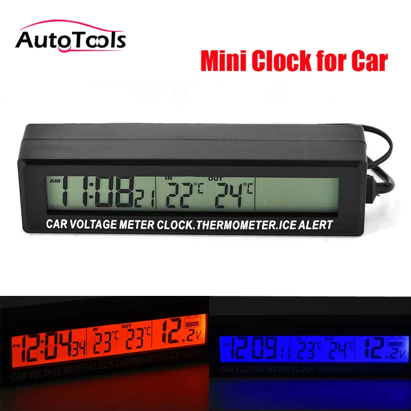 Mini lock for car Multi-function Car Thermometer Voltmeter Battery Voltage Temperature Monitor Meter Clock in car EC88