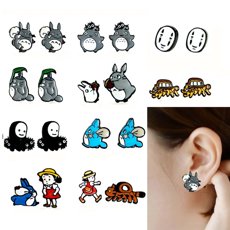 

EUPNHY 2Pc Japanese Anime Hayao Miyazaki Totoro Spirited Away No Face Man Cartoon Earring Allregy Free Stud Earring Jewelry