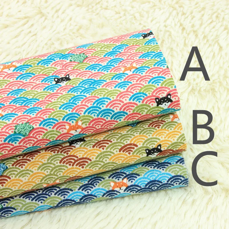 

Original Design 3 Colors Japanese Seigaiha Print Shiba Inu Dog Cotton Fabric by Yard/(Width:43"/110cm)/