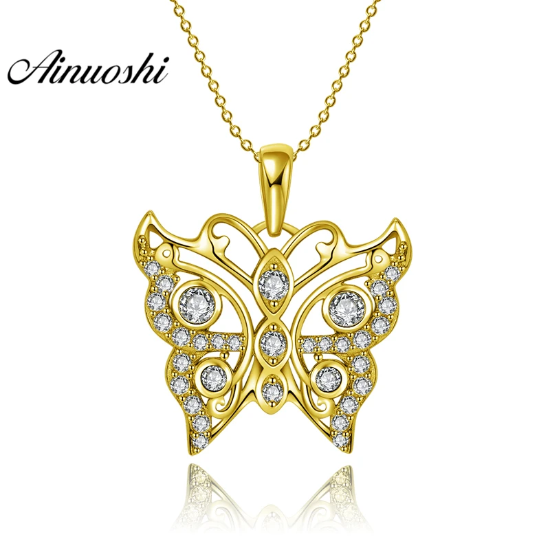 

AINUOSHI 10K Solid Yellow Gold Pendant Shining Hollow Butterfly Pendant SONA Diamond Women Men Jewelry 1.9g Separate Pendant