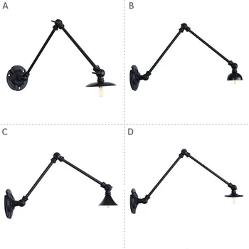 

NEW Vintage industrial style loft creative minimalist long arm wall lamp adjustable Handle Metal Rustic Light Sconce Fixtures