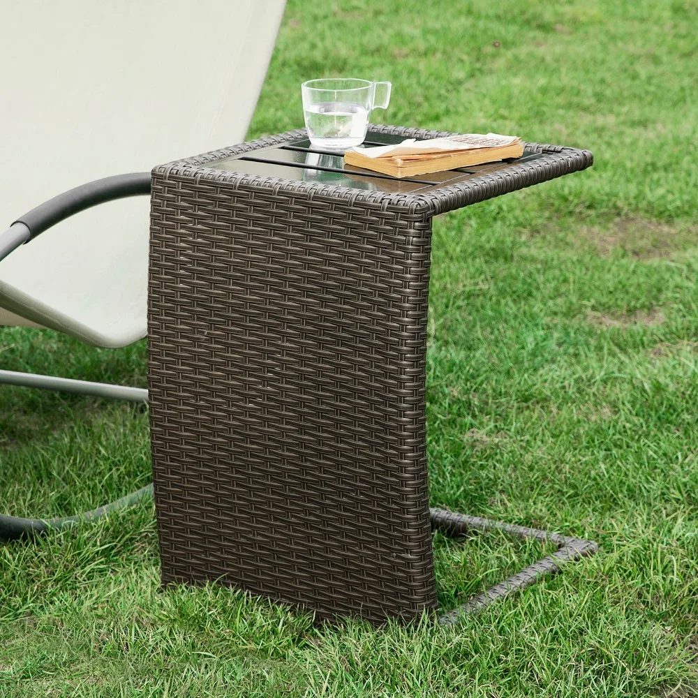 

SoBuy OGT13-SCH, Outdoor Metal & Rattan Side Table End Table Sofa Table Tea Coffee Table